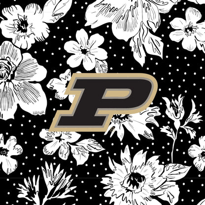 Collegiate Vera Tote Bag-Black/White Rain Garden with Purdue University Logo-Image 4-Vera Bradley
