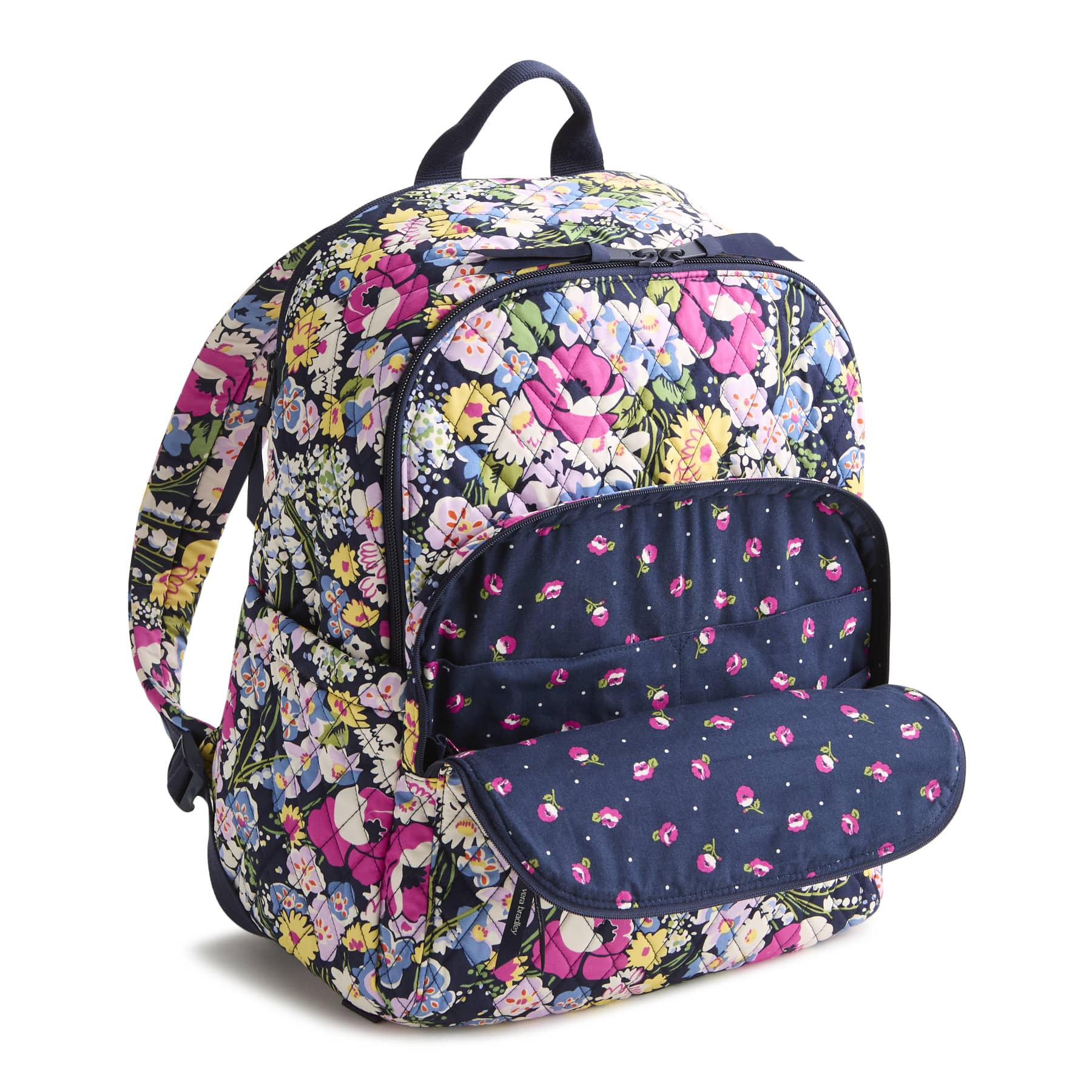 Floral patterned backpack on a white background